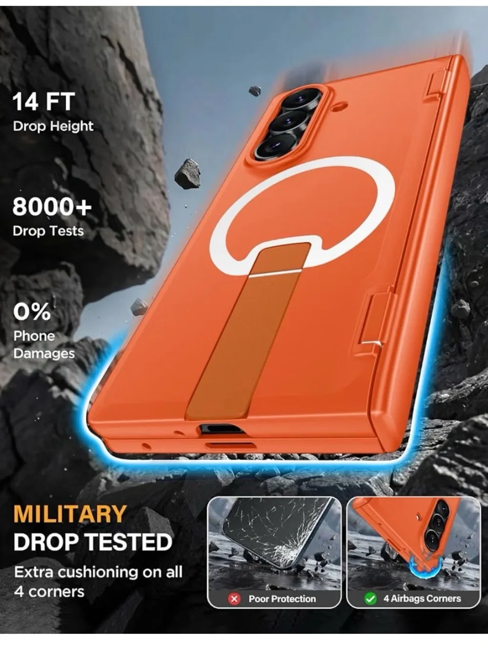 Samsung Orange Rugged Magnetic Kickstand Case for Galaxy Z Fold 8 ultra